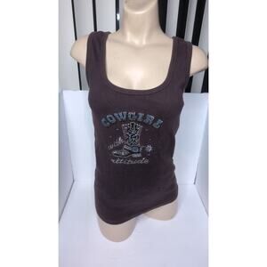 Christine Alexander Y2K Rhinestone Cowgirl Tank Top Women’s XL Brown